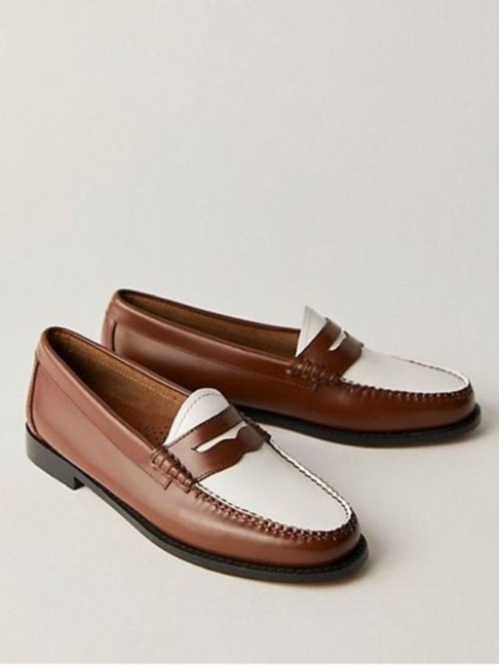 G.H. Bass & Co. Two-Tone Brown and White Leather Penny Loafers